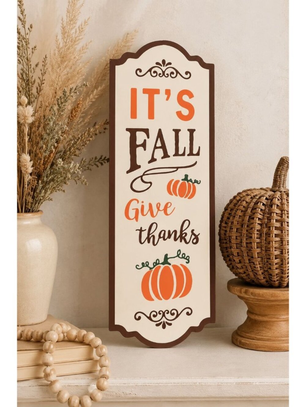 Autumn Thanks Metal Wall Sign Rustic Fall Style Decorative Pumpkin Inspirational